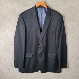 Andrew Fezza Jacket Mens 48L Black Striped Blazer Poly Wool Blend 2 Button Peaks